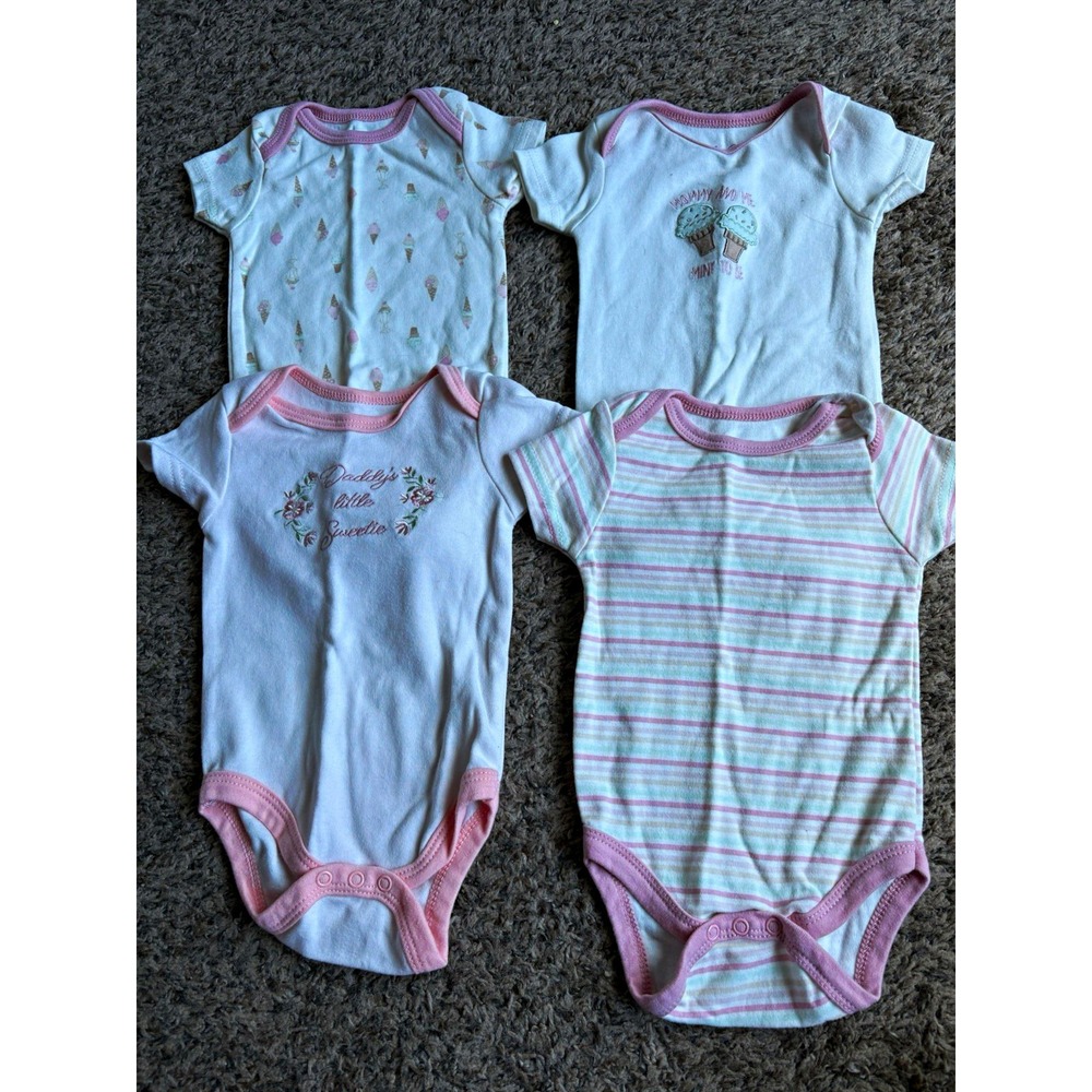 Kyle + Deena 3-6M White/Pink Cotton Knit Short Sleeve Snap Ice Cream lot of 4